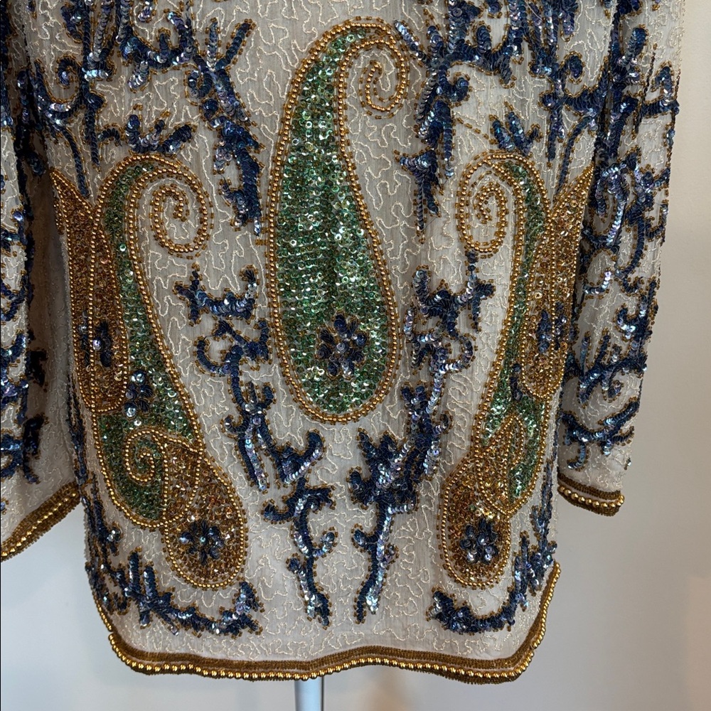 Vintage Jakelin Designs Paisley Sequin Beaded Silk Jacket Size Large 80’s 90’s - Picture 7 of 15